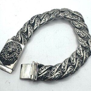 C'est Magnifique Lions Head Fancy Link Heavy 8" Silver BRACELET 86g